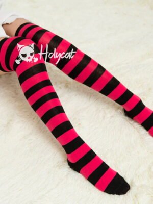 Medias Bucaneras Rayadas Striped Aesthetic Harajuku Kawaii Grunge Fucsia