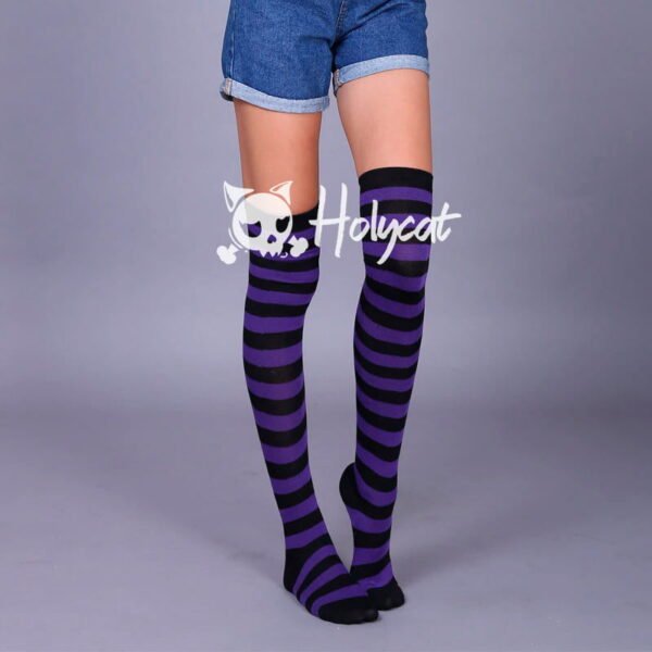 Medias Bucaneras Rayadas Striped Aesthetic Harajuku Kawaii Grunge Purpura