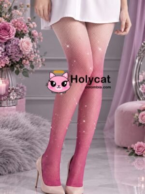 Medias Malla Pantalón con Degradado y Brillos Rosa